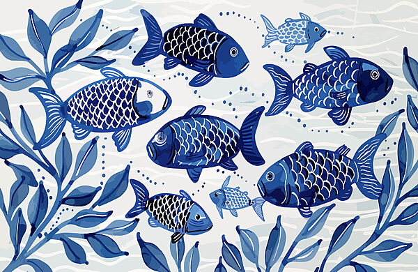 Group of blue fish swimming in water Group of blue fish swimming in water