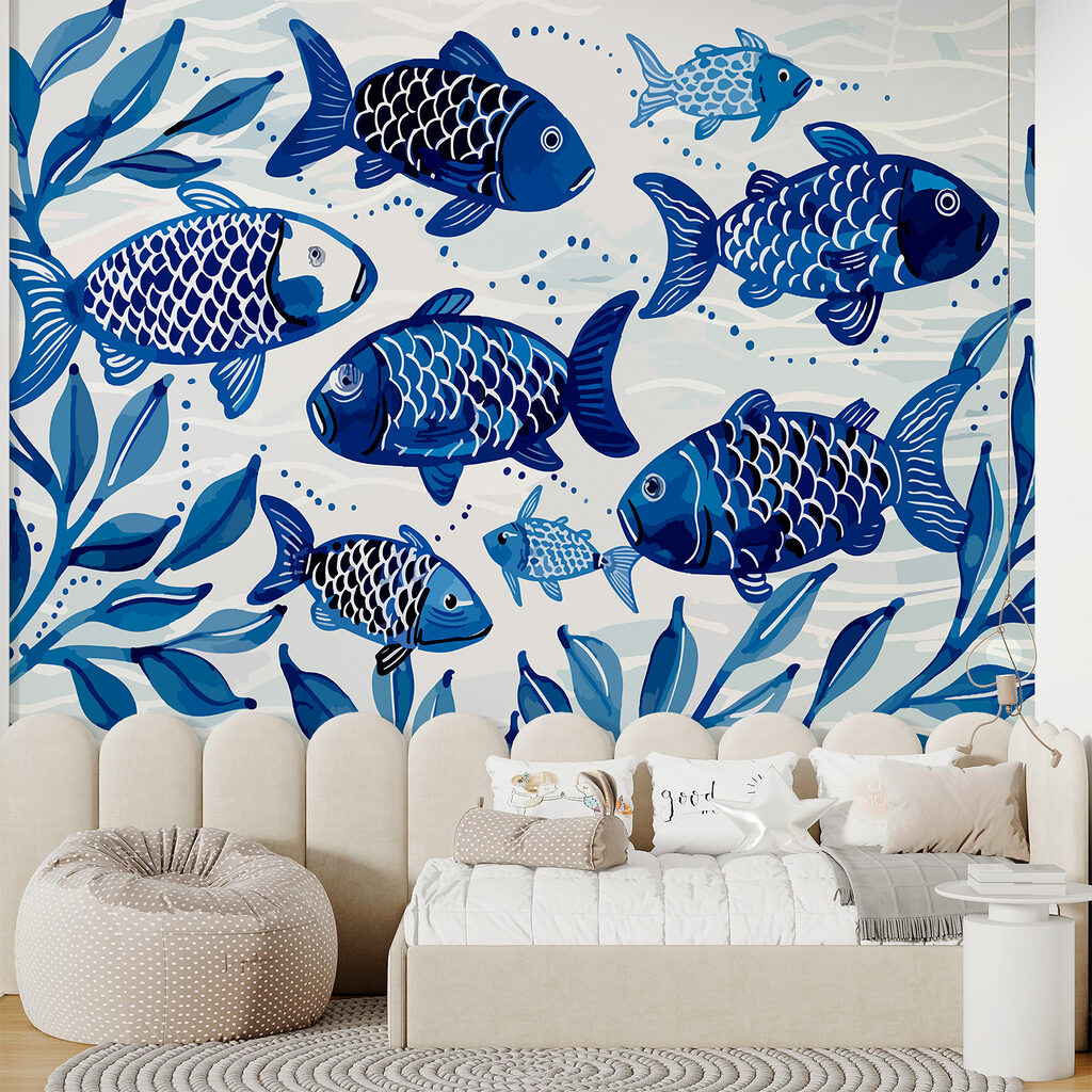 Group of blue fish swimming in water Group of blue fish swimming in water