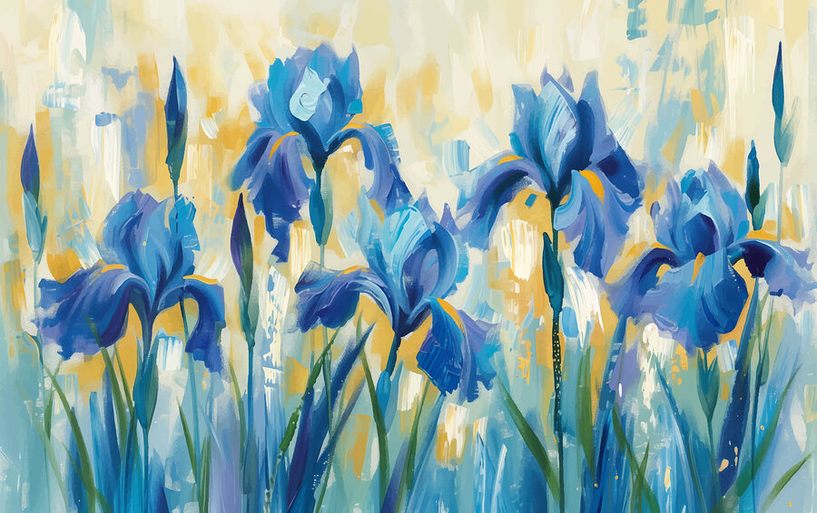 Schilderij van blauwe bloemen