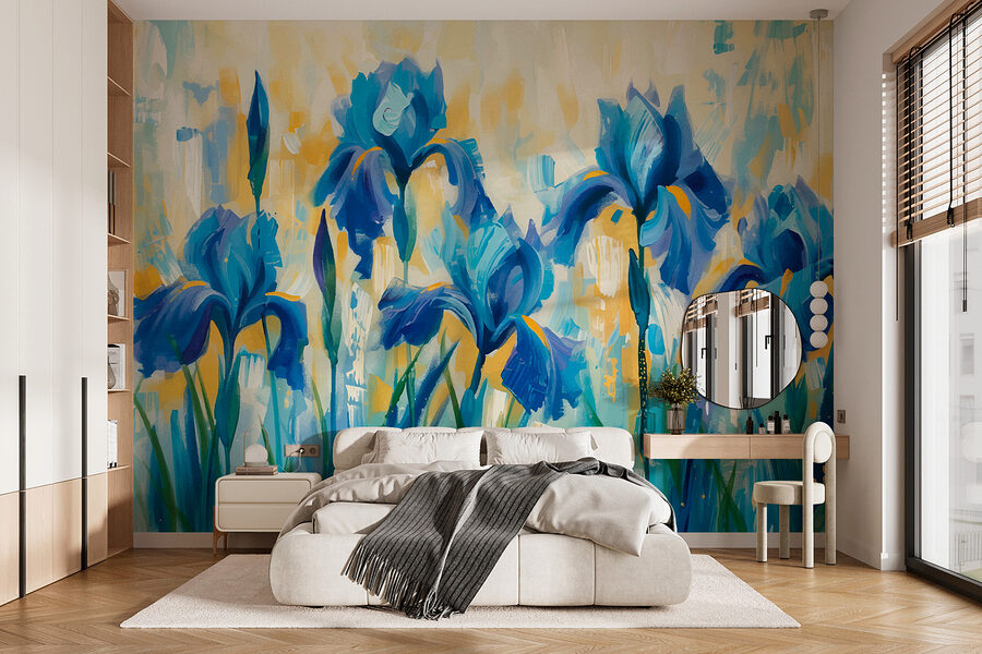 Schilderij van blauwe bloemen