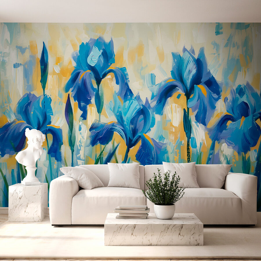 Schilderij van blauwe bloemen