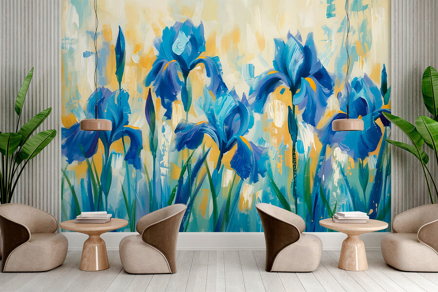 Schilderij van blauwe bloemen