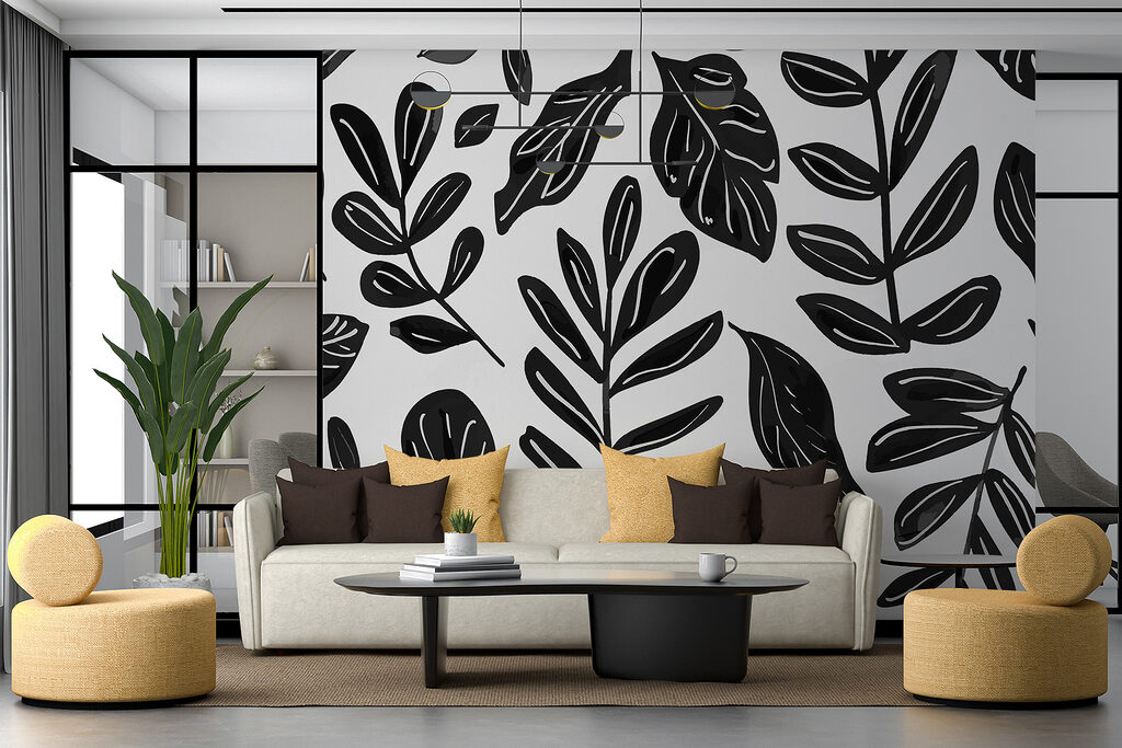 Black and white pattern of leaves