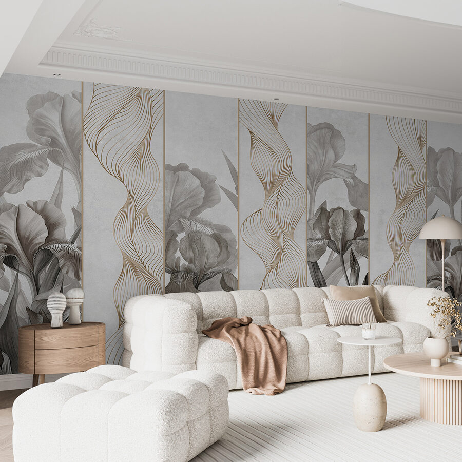 Behang met bloemen en lijnen
