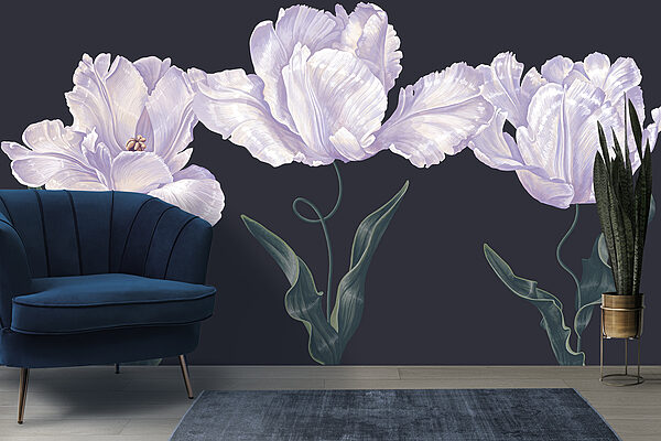 Rij witte bloemen met groene bladeren Rij witte bloemen met groene bladeren