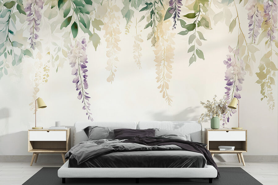 Schilderij van bloemen en bladeren Schilderij van bloemen en bladeren