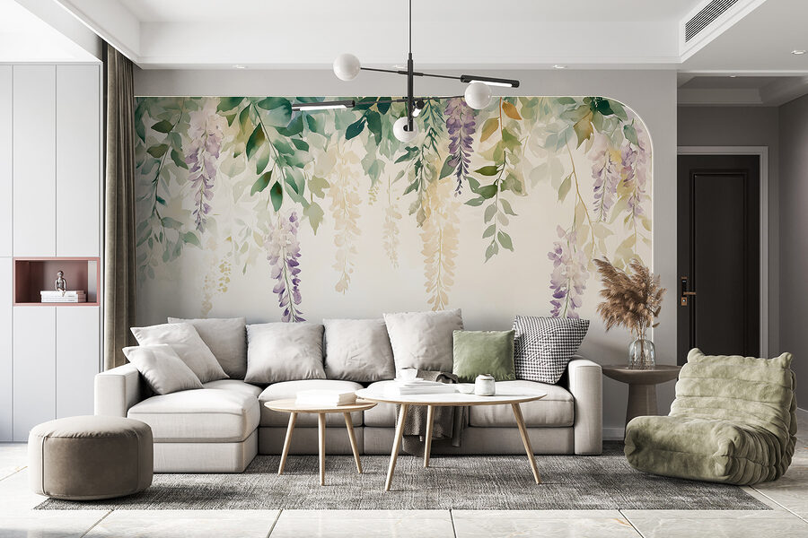 Schilderij van bloemen en bladeren Schilderij van bloemen en bladeren