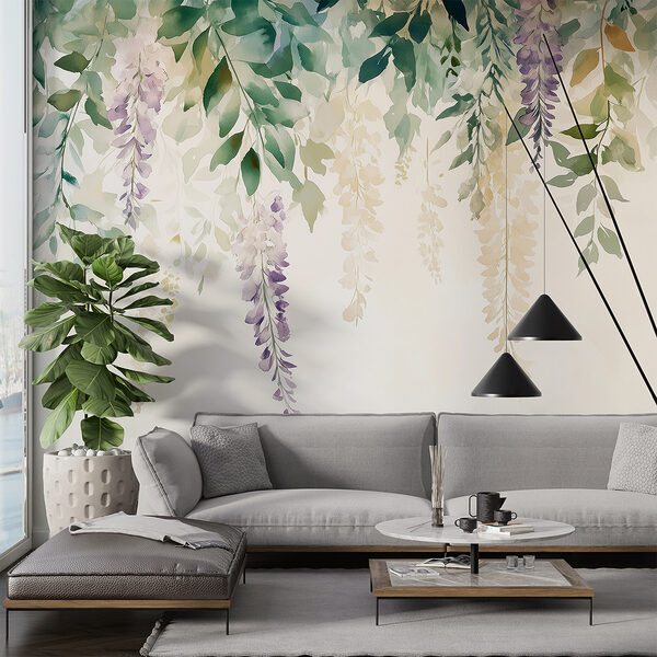 Schilderij van bloemen en bladeren Schilderij van bloemen en bladeren