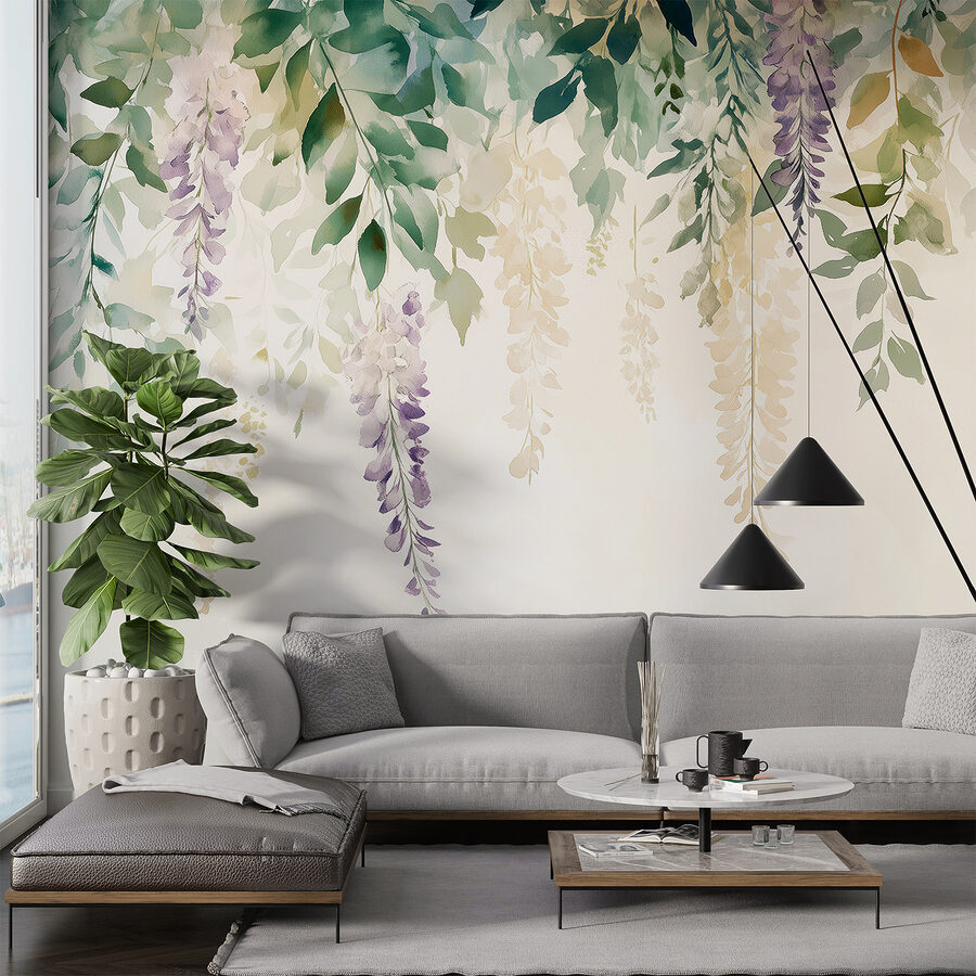 Schilderij van bloemen en bladeren Schilderij van bloemen en bladeren