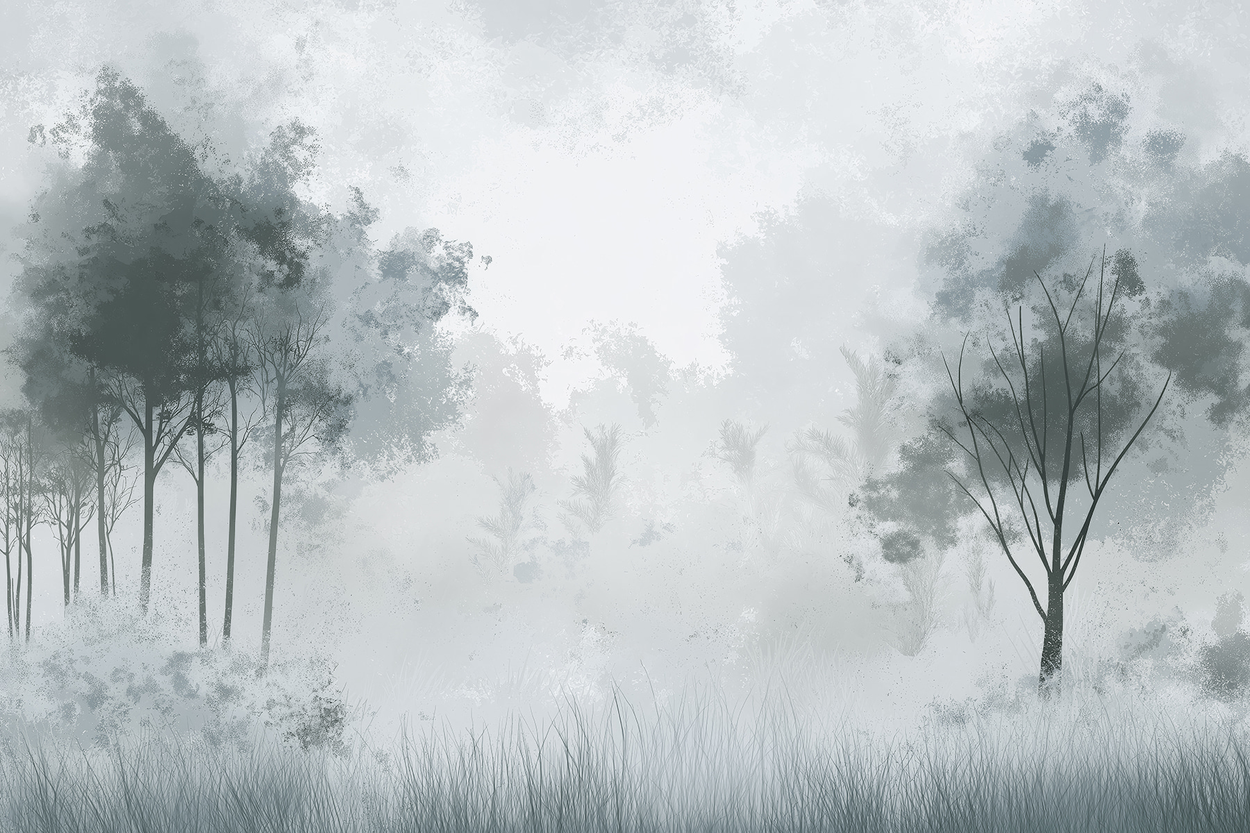 Foggy forest with trees