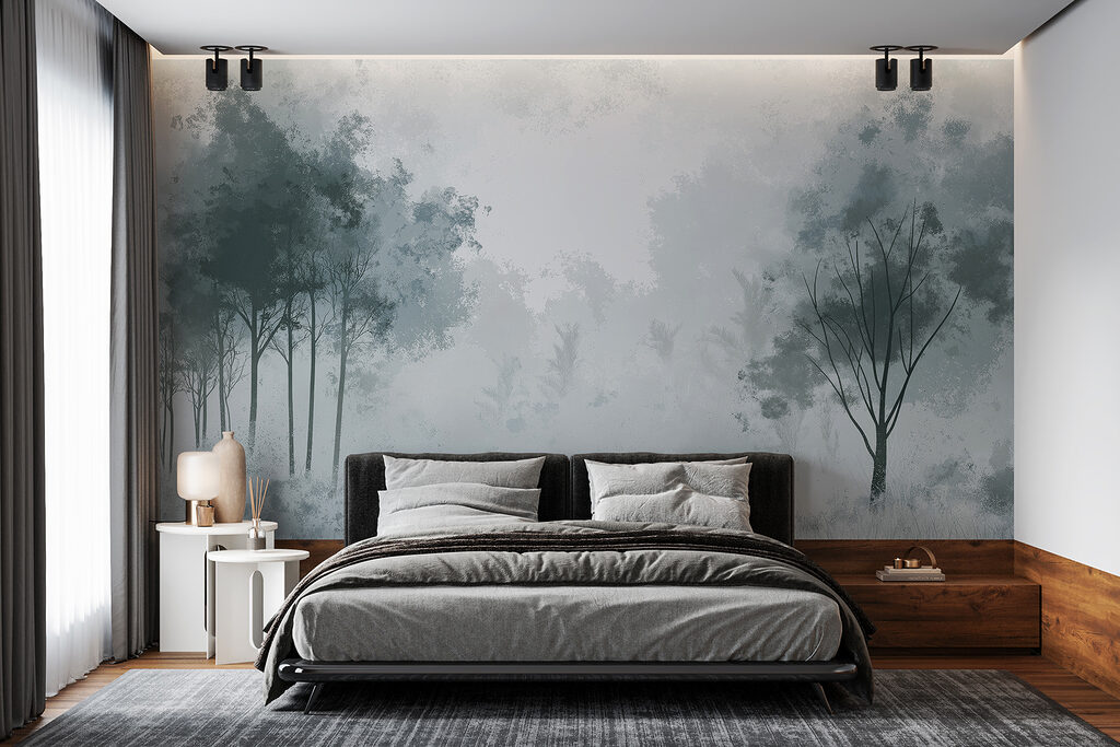 Foggy forest with trees