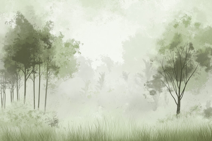 Mistig bos met bomen Mistig bos met bomen