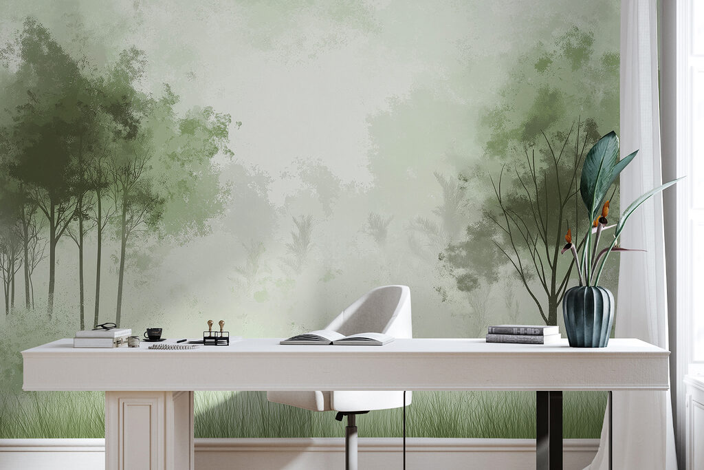 Foggy forest with trees Foggy forest with trees