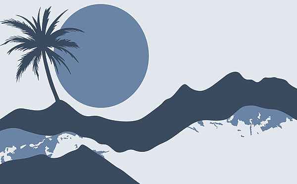 Silhouet van een palmboom en een maan Silhouet van een palmboom en een maan