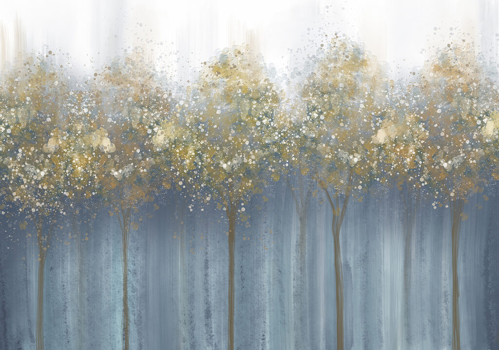 Schilderij van bomen in een mistig bos Schilderij van bomen in een mistig bos