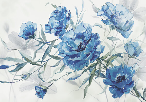 Blauwe bloemen op een witte achtergrond Blauwe bloemen op een witte achtergrond