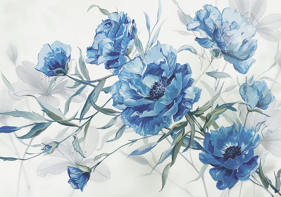 Blauwe bloemen op een witte achtergrond