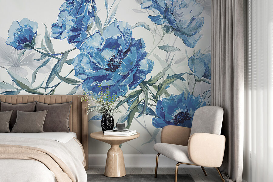 Blauwe bloemen op een witte achtergrond