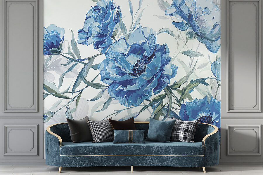 Blauwe bloemen op een witte achtergrond