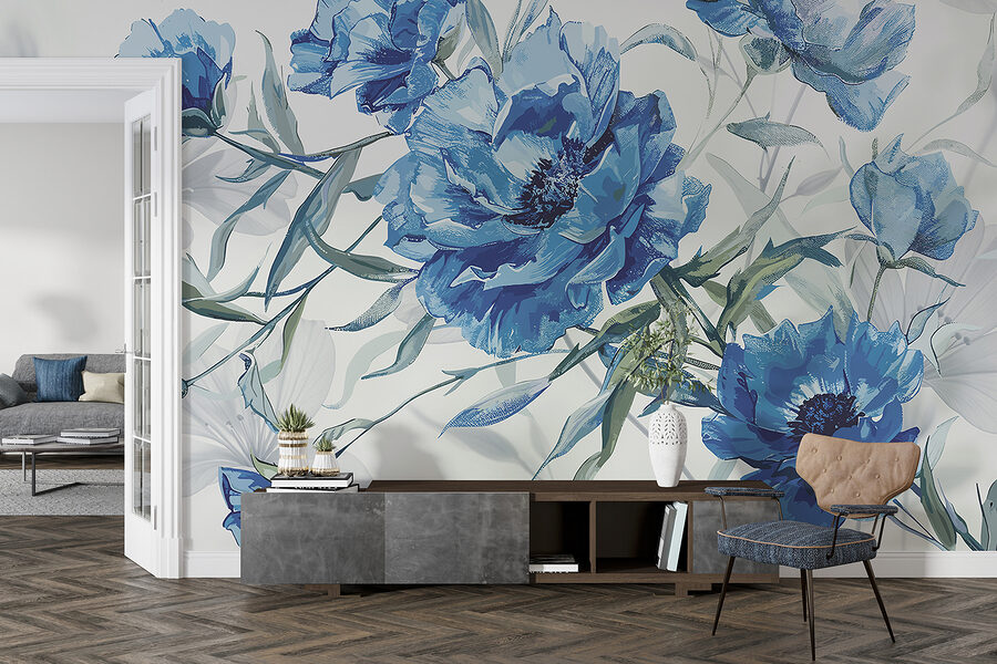 Blauwe bloemen op een witte achtergrond