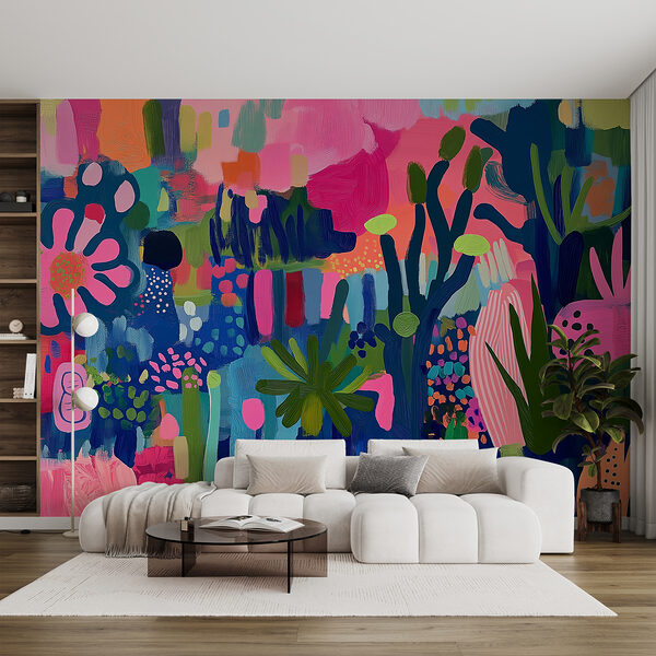 Kleurrijk schilderij van planten en bloemen Kleurrijk schilderij van planten en bloemen