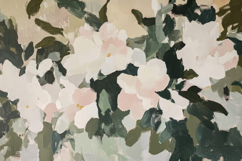 Schilderij van bloemen en bladeren Schilderij van bloemen en bladeren