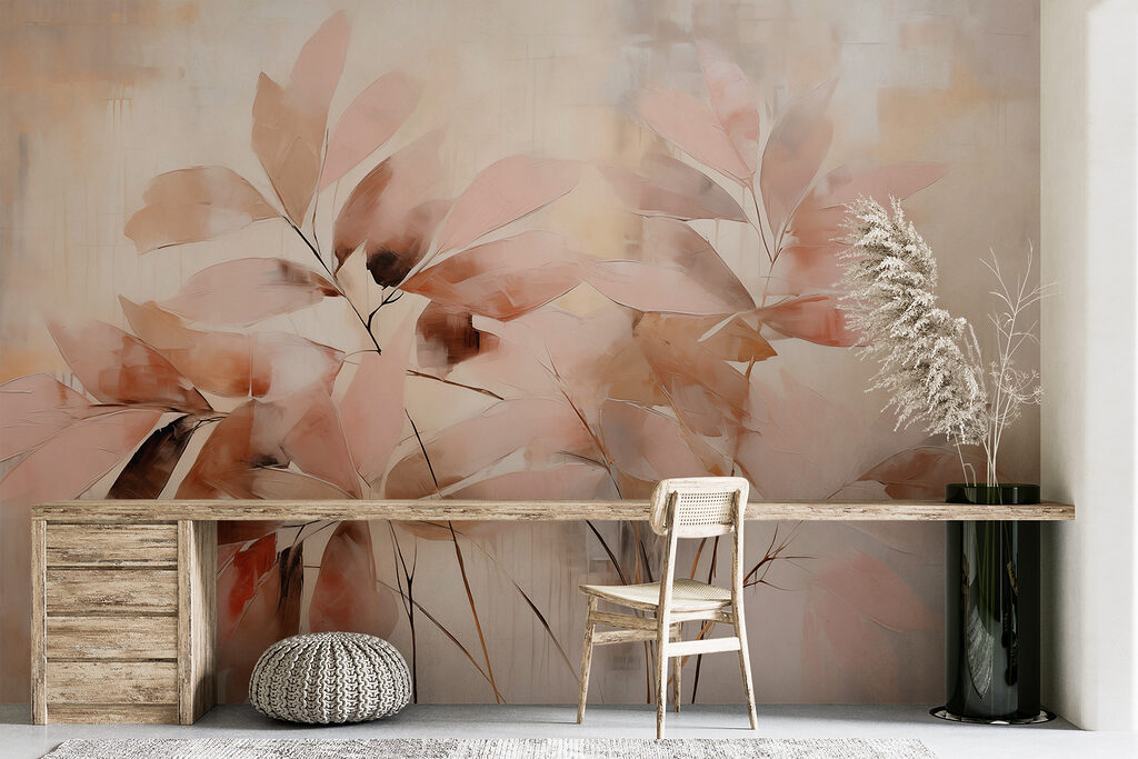 Painting of leaves on a white surface