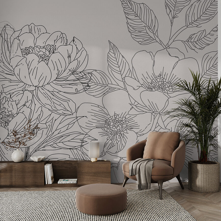 Tekening van bloemen en bladeren