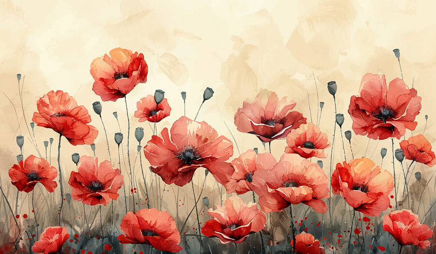 Schilderij van rode bloemen