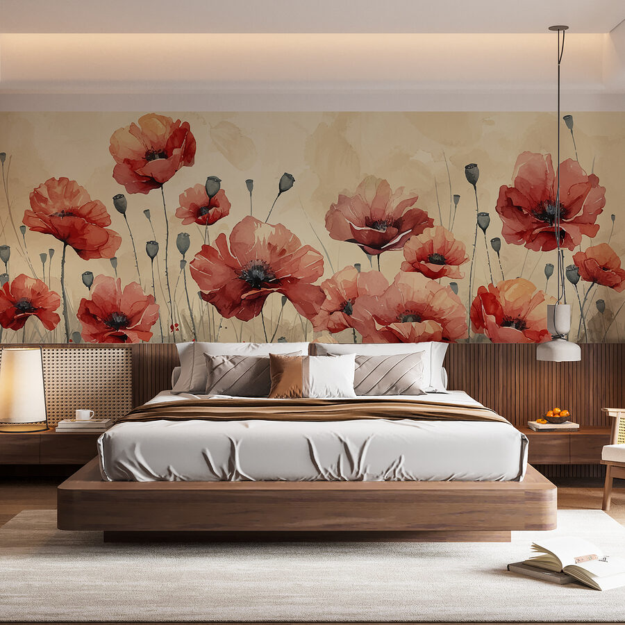 Schilderij van rode bloemen