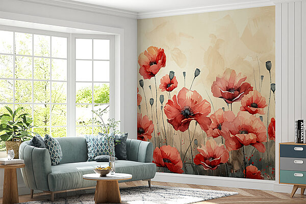 Schilderij van rode bloemen Schilderij van rode bloemen