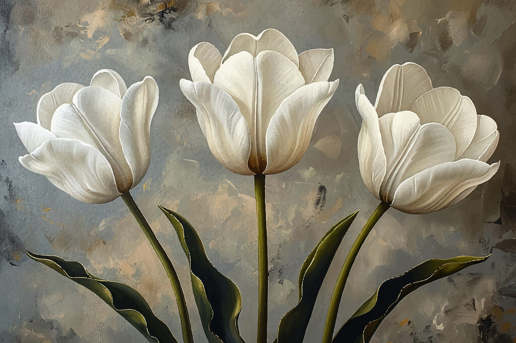 Schilderij van witte tulpen Schilderij van witte tulpen
