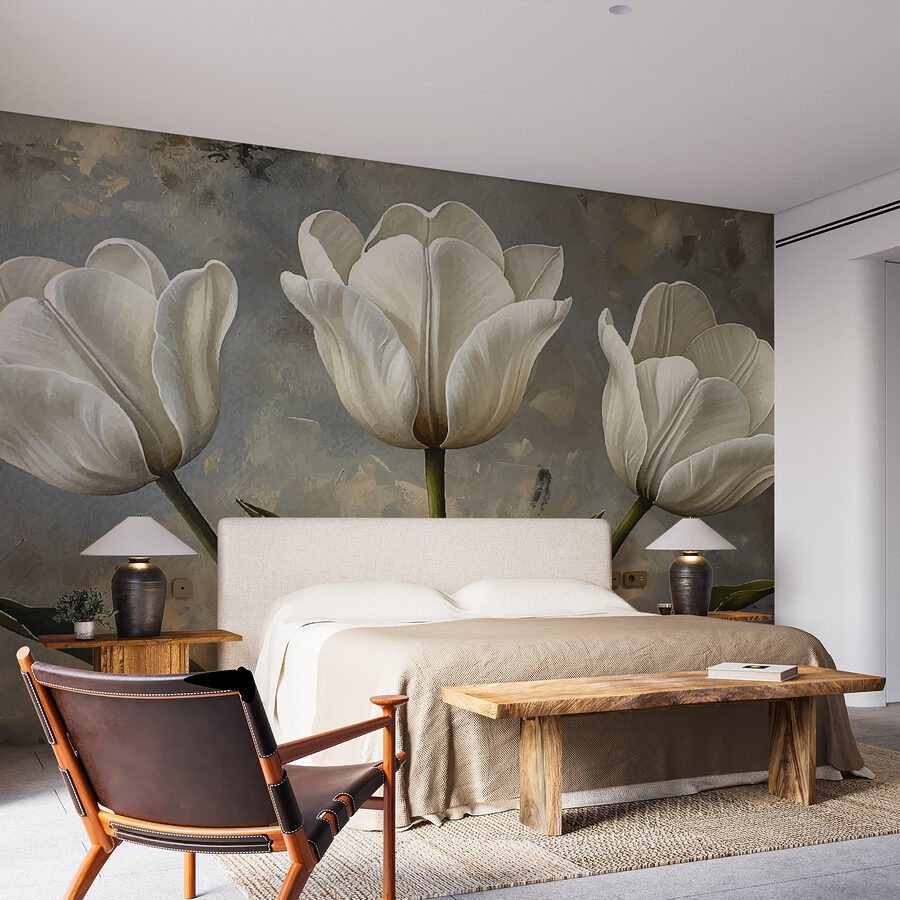 Schilderij van witte tulpen