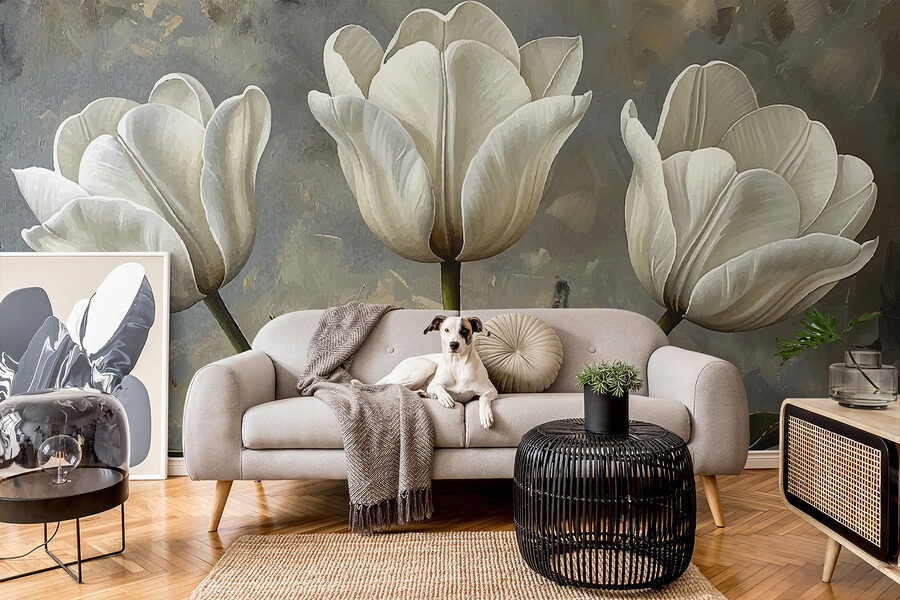 Schilderij van witte tulpen