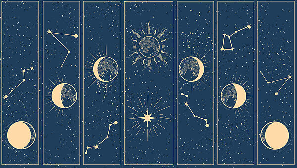 Groep afbeeldingen van de zon en de maan Groep afbeeldingen van de zon en de maan