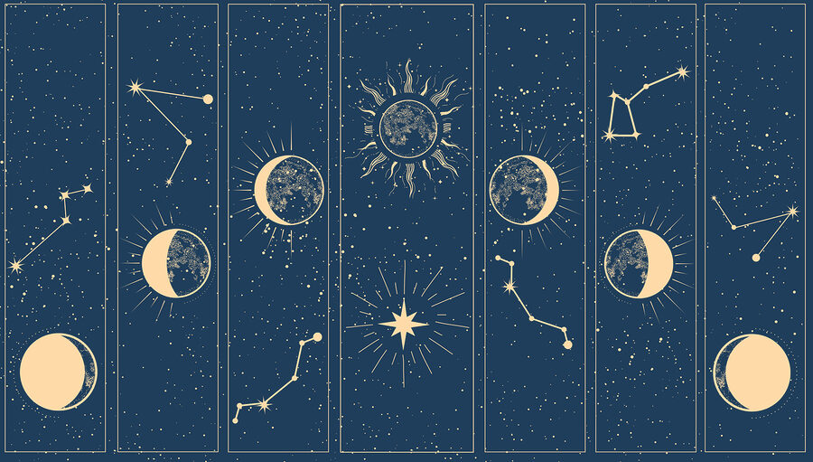 Groep afbeeldingen van de zon en de maan