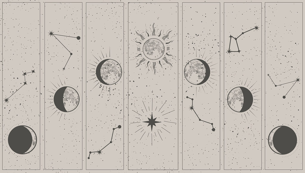 Groep afbeeldingen van de zon en de maan Groep afbeeldingen van de zon en de maan