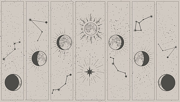 Groep afbeeldingen van de zon en de maan Groep afbeeldingen van de zon en de maan