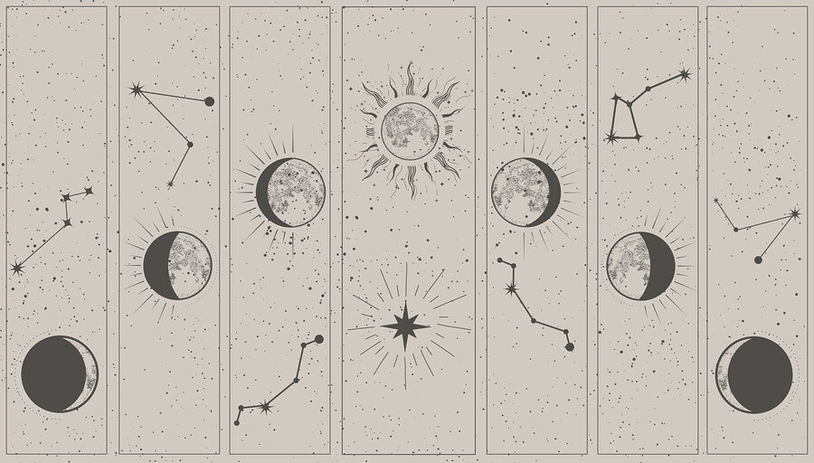 Groep afbeeldingen van de zon en de maan Groep afbeeldingen van de zon en de maan