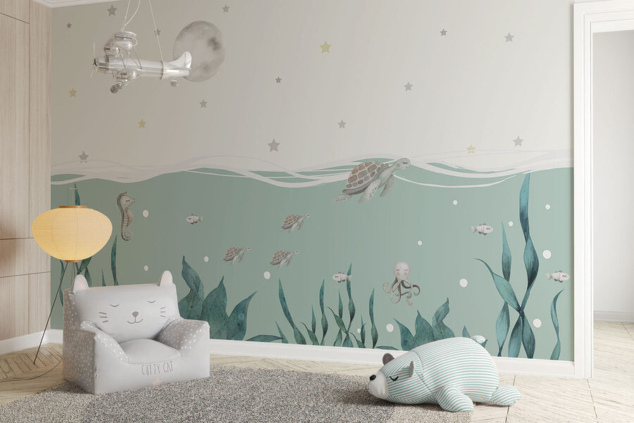 Zeewier en zeepaardjes onder water