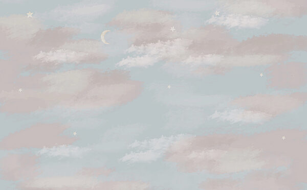 Blauwe lucht met wolken en een maansikkel Blauwe lucht met wolken en een maansikkel