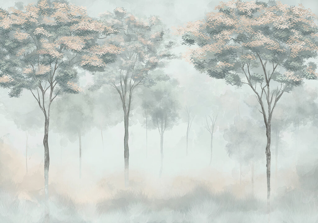 Groep bomen in mist Groep bomen in mist