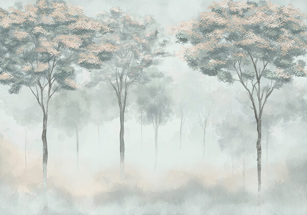 Groep bomen in mist Groep bomen in mist