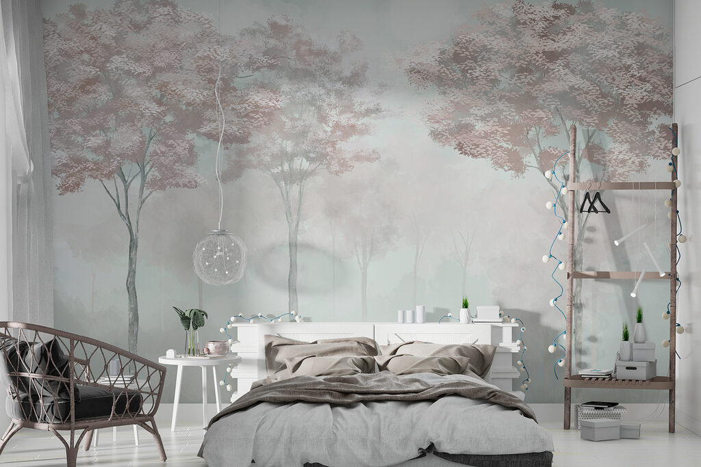 Foggy forest with trees Foggy forest with trees