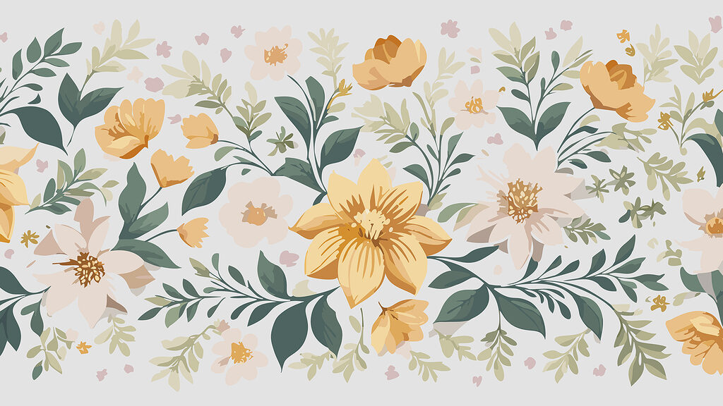 Bloemmotief met gele bloemen en groene bladeren Bloemmotief met gele bloemen en groene bladeren