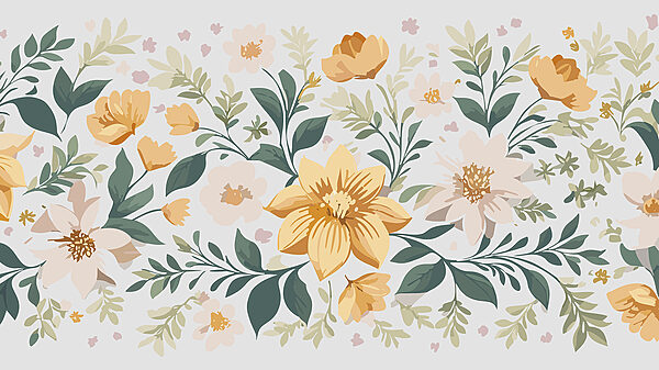 Bloemmotief met gele bloemen en groene bladeren Bloemmotief met gele bloemen en groene bladeren