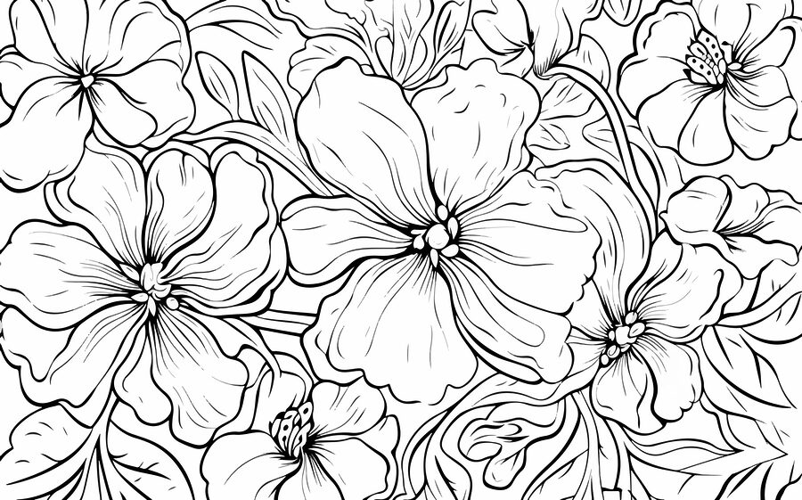 Zwart-wit tekening van bloemen