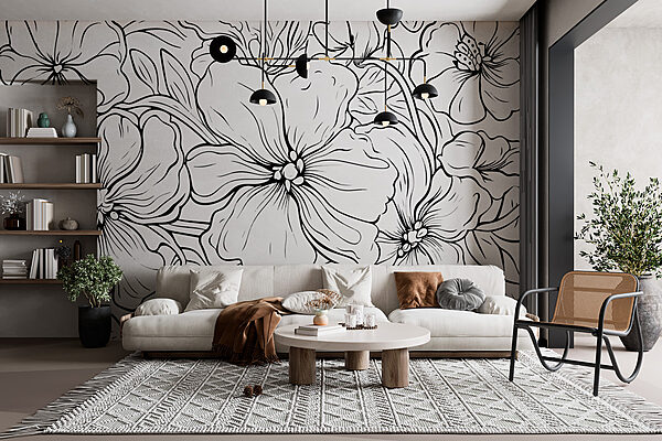 Zwart-wit tekening van bloemen Zwart-wit tekening van bloemen