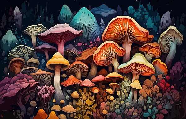 Groep paddenstoelen in een bos Groep paddenstoelen in een bos