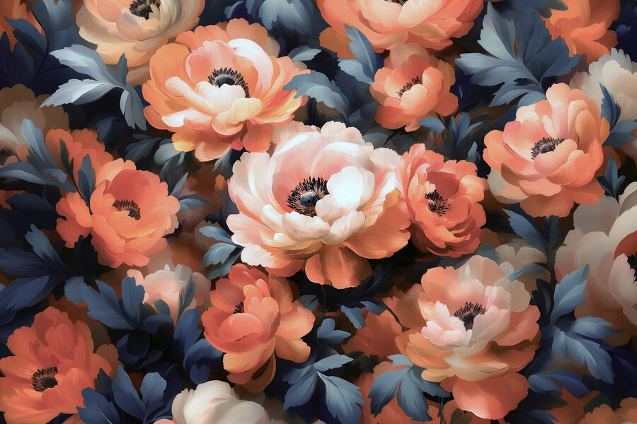 Groep bloemen met blauwe bladeren